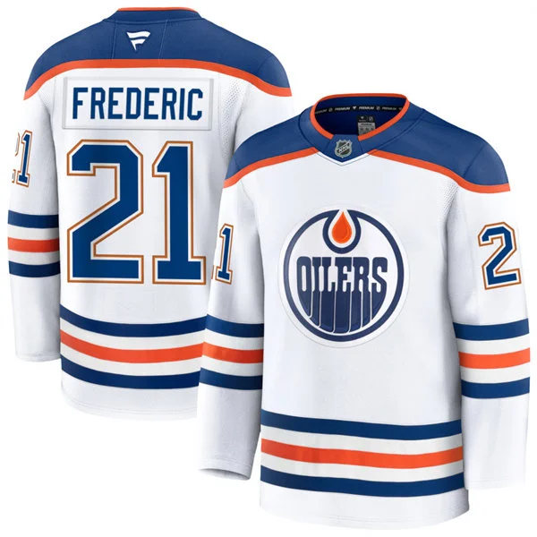 Men's Edmonton Oilers #21 Trent Frederic Fanatics Away White Player Jersey